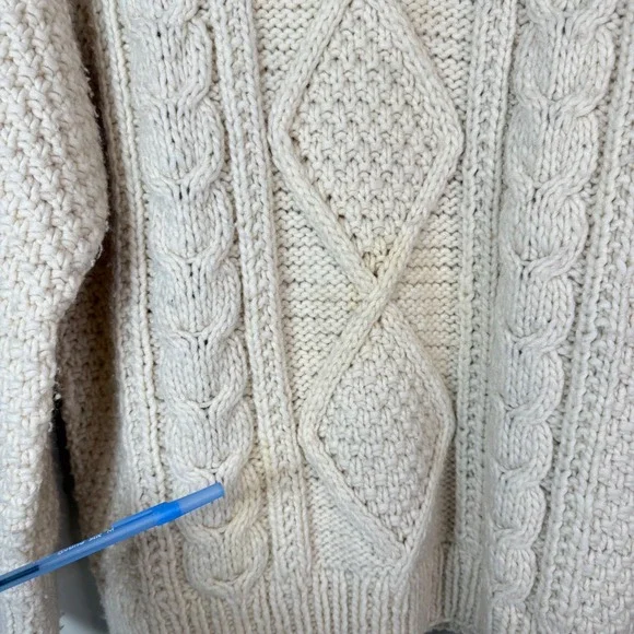 Artesania Lucita Cream Cable Knit Wool Sweater Mock Neck Chunky Fisherman - Picture 2 of 10
